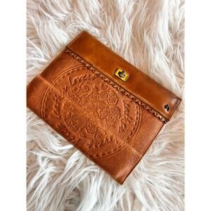 Velez Women's Embossed Leather Clutch Wallet Timeless Everyday Casual Brown